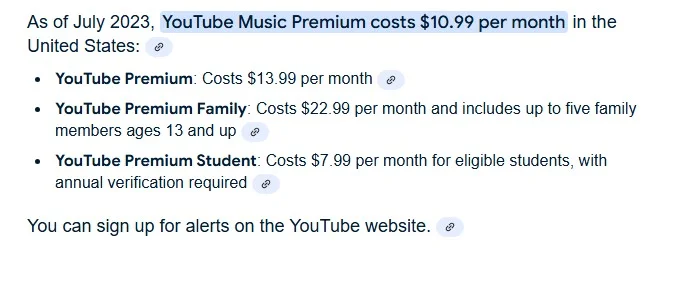 Youtube Music pricing plans 
